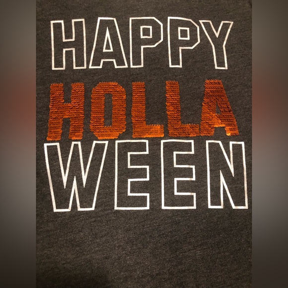 LOL Vintage Happy Holla Ween gray & orange/silver flip sequin long sleeve t, XL - Picture 4 of 14